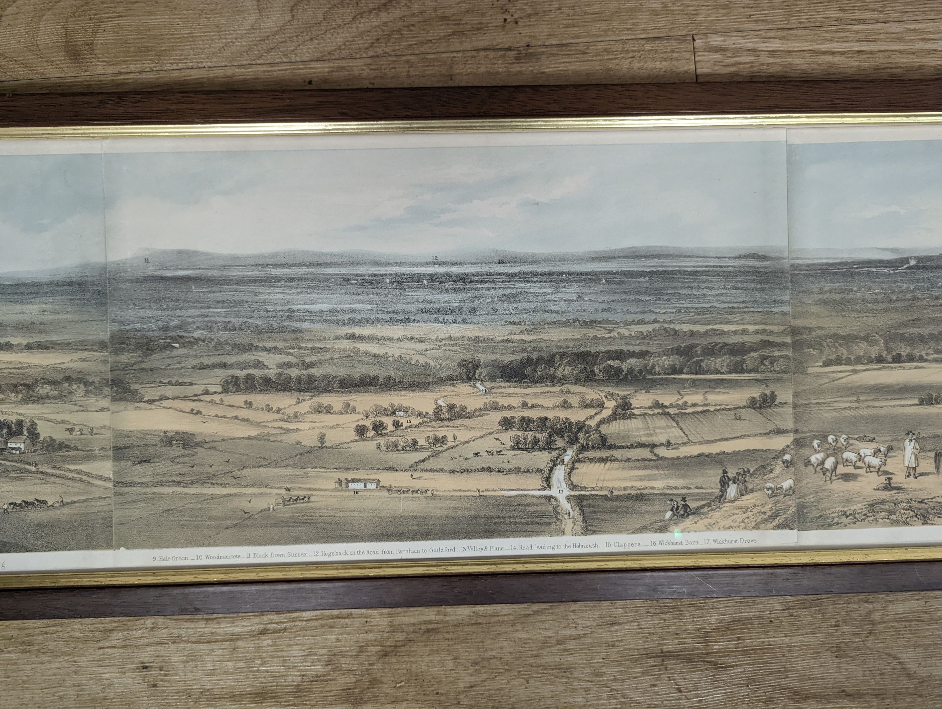 19th century English School, coloured lithograph, Panorama from Devil's Dyke, Brighton, 20 x 131cm